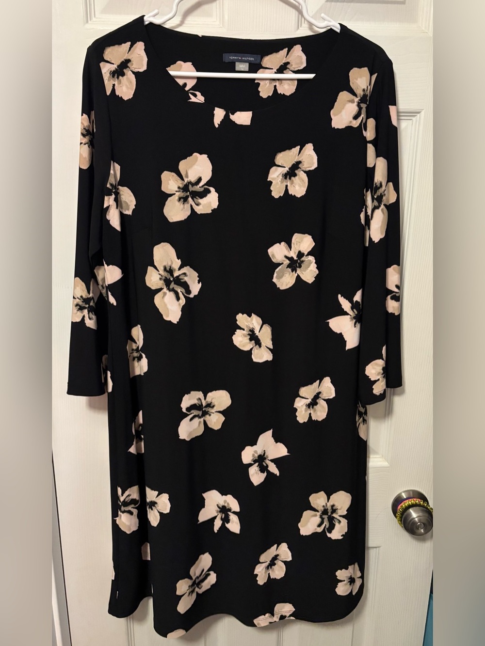 Tommy Hilfiger Black Midi Dress with Blush Floral Print